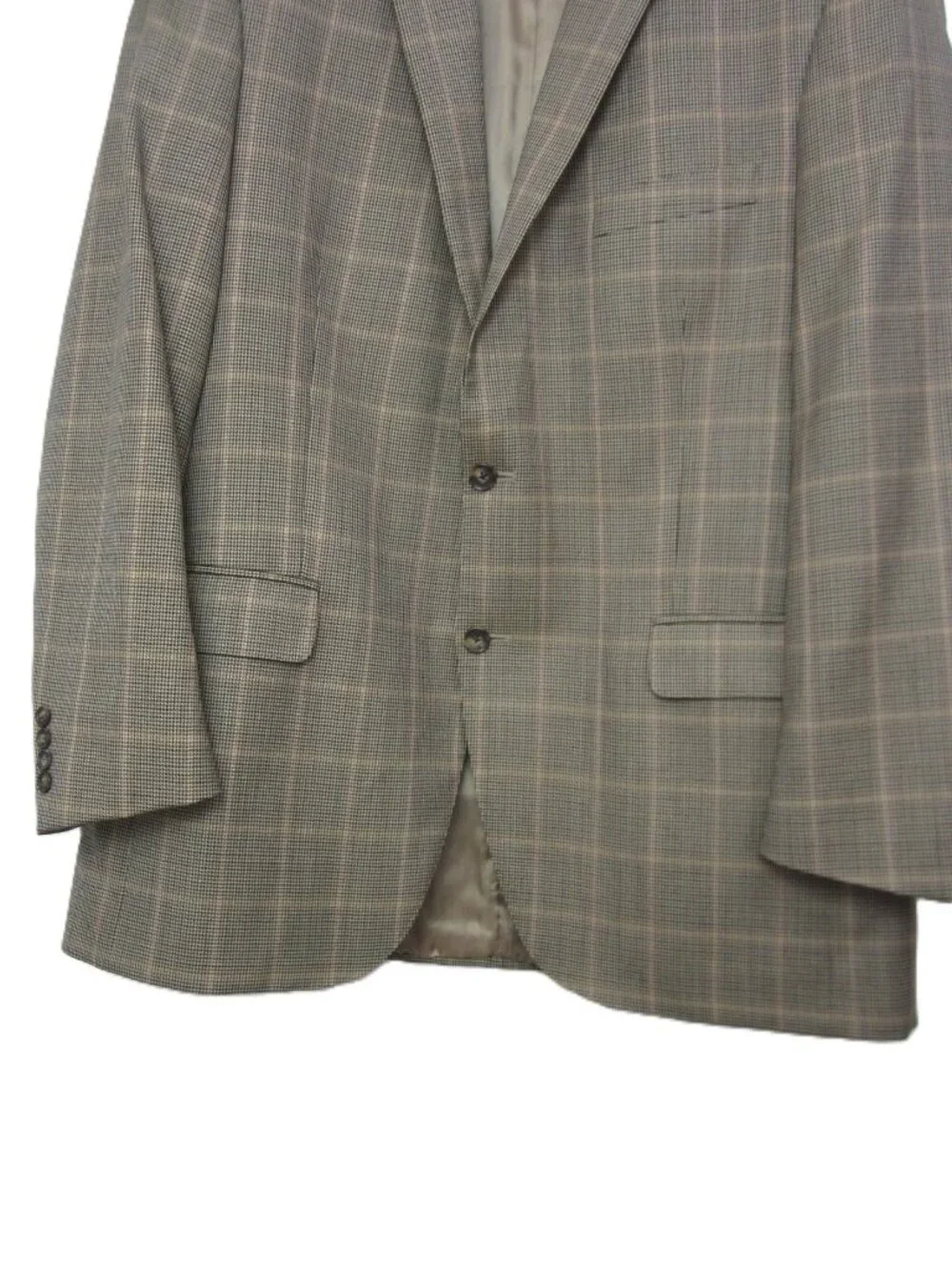 Peter Millar 44T 44 Tall 44L 100% Wool Glen Plaid Sport Coat Tan Beige Black